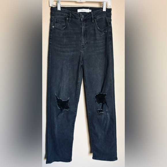 HIDDEN High Rise Straight Crop Jeans, Distressed, Size 27 Stretch 5 Pocket Black - Picture 1 of 10